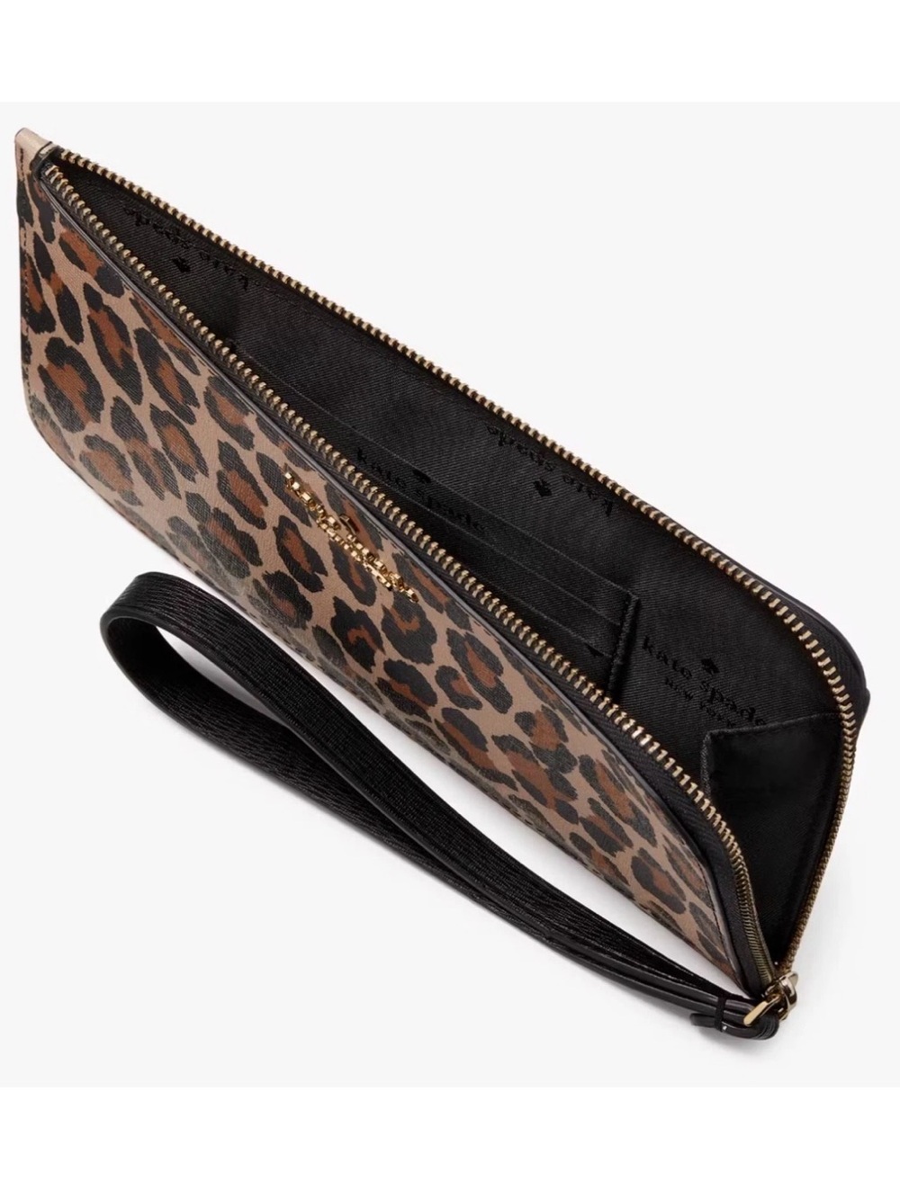 Kate Spade Lucy LZip Leopard Print Wristlet in Brown and Black - NWT - Picture 5 of 12
